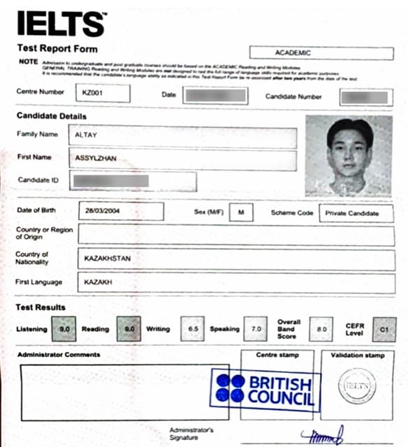 IELTS certificate — our student